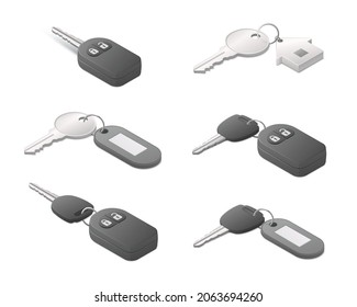 House key and car key set. Colored vector Isometric illustration. Isolated on white background.