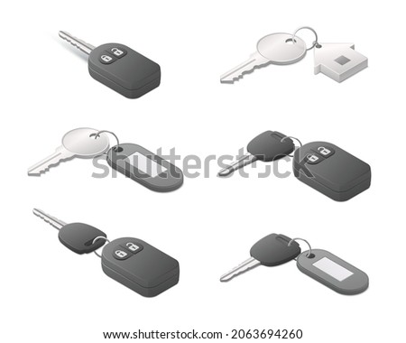 House key and car key set. Colored vector Isometric illustration. Isolated on white background.