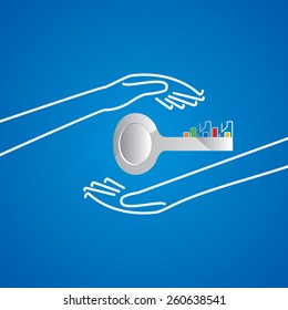 house key caring by hands concept 