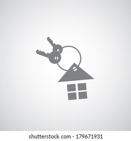 House Key Chain Icon On Gray Background 