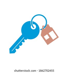 House key chain with two key. Blue key with trinket icon. Vector