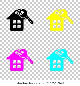 House with key. Colored set of cmyk icons on transparent background