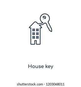 House key concept line icon. Linear House key concept outline symbol design. This simple element illustration can be used for web and mobile UI/UX.