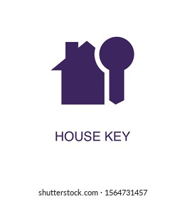 House key element in flat simple style on white background. House key icon, with text name concept template