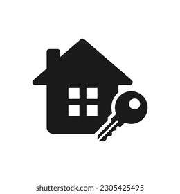 Icono plano de la casa y la clave aislado en fondo blanco. Ilustración del vector