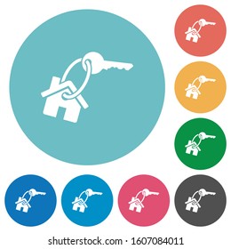House key flat white icons on round color backgrounds