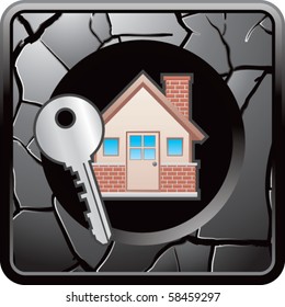 house and key gray cracked web button