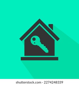 Casa con llave, fondo verde, sombra. Estilo plano. Ilustración del vector