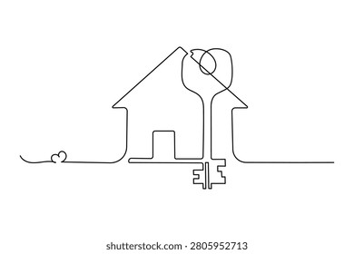 House key with heart continuous line art drawing for dream homeHouse key with heart continuous line art drawing for dream home