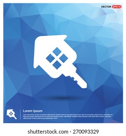 House key icon. Blue geometric pattern, triangles background, polygonal design. Polygon geometric. Vector illustration