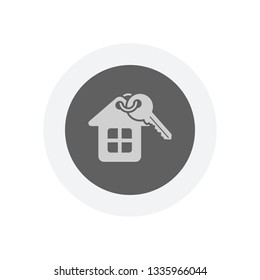 House with key. Icon in colored circle with gray bold border. Web button, modern flat design