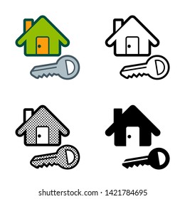 House and Key Icon in Different Color and Style
