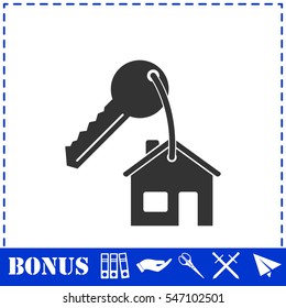 House key icon flat. Simple vector symbol and bonus icon