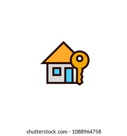 house key icon. home owner symbol. simple clean thin outline style design.