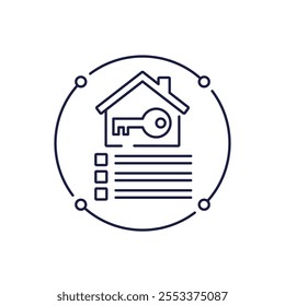 house and key icon in line design