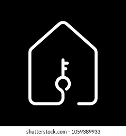 house with key icon. line style. White icon on black background. Inversion