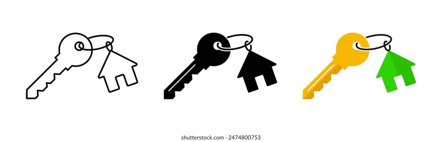 House key icon. Real estate symbol. Rent symbol. Mortgage sign. Residential property isolated illustration. Home key pictogram. Realtor service logo. Apartment colored icon set.