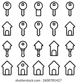 House and Key Icon Set for Real Estate and Security