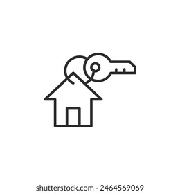 Icono de llave de casa. Ilustración simple de una clave que representa el acceso, la seguridad y la propiedad en contextos inmobiliarios. Ideal para uso en administración de propiedades, servicios de alquiler. Ilustración vectorial 