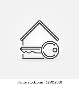 House with key icon - vector minimal concept sign or design element in thin line style