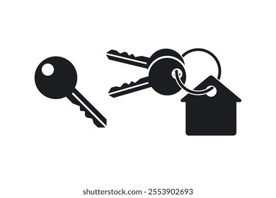 House key and keys with a key house shaped keychain vector illustration