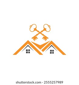 house key with landscape style, urban, countryside, nature, sea, mountains, sky, logo for real estate housing