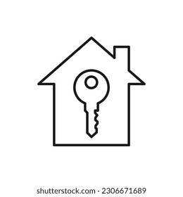 House and key line icon isolated on white background. Vector illustration