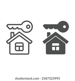 House and key line and solid icon, housing market concept. Vector graphics. Real estate cottage building sign on white background, outline style icon for mobile or web design