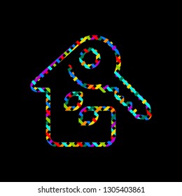 House with key. Linear icon with thin outline. One line style