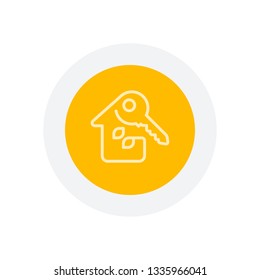 House with key. Linear icon with thin outline. One line style. Icon in colored circle with gray bold border. Web button, modern flat design