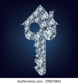 House key  made up a lot of diamonds on the black background