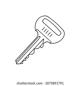 House key outline. Sketch of an object that opens a door lock, safe. Hand drawn thin line art vector illustration. Isolated simple element.