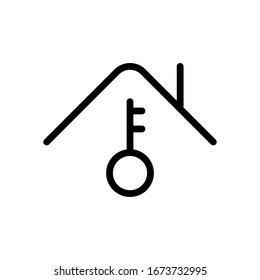 House and key, own home, outline design. Black icon on white background