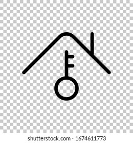 House and key, own home, outline design. Black symbol on transparent background