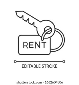 House key pixel perfect linear icon. Rent service. Real estate. Property rental . Renting deal. Thin line customizable illustration. Contour symbol. Vector isolated outline drawing. Editable stroke