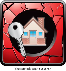 house and key red cracked web button