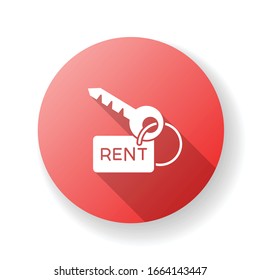 House key red flat design long shadow glyph icon. Rent service. Real estate matters. Car, apartment, property rental . Renting deal. Business. Leasing agreement. Silhouette RGB color illustration