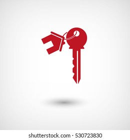 house key - red vector  icon with shadow