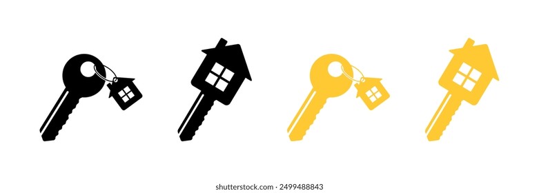 Iconos del conjunto de claves de la casa. Estilo plano y silueta. Iconos del vector.