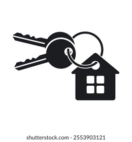 House key and house shaped keychain vector illustration clipart