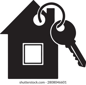House and Key Silhouette Icon Real Estate Property Purchase Symbol

