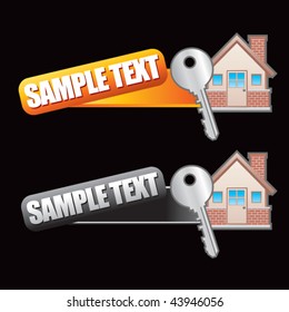 house and key tilted orange and gray banners