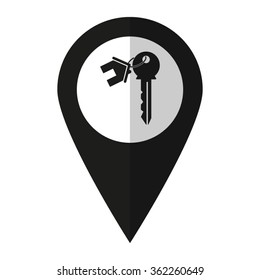 house key - vector icon;  black map pointer