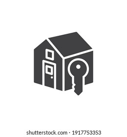 Hausschlüssel-Vektorsymbol. volles Flachzeichen für mobiles Konzept und Webdesign. Icon für die Schlüsselübergabe von Immobilien. Symbol, Logo-Abbildung. Vektorgrafik