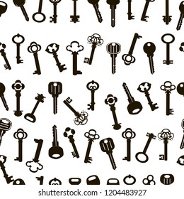 house key vector icon on the white background. The seamless pattern.