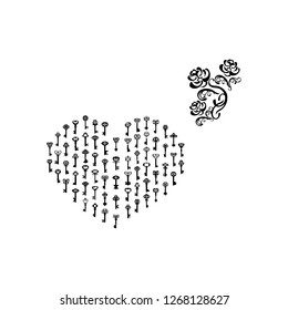 house key vector icon on the white background black floral pattern on white background