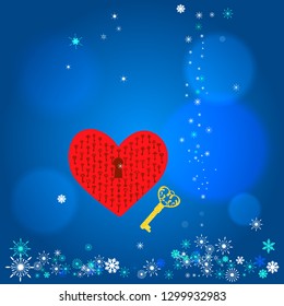 house key vector icon on the red background.  heart on the blue background