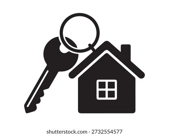 House key vector icon real estate symbol property ownership element rental home sign keychain silhouette