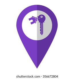 house key - vector icon;  violet map pointer