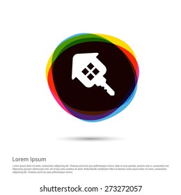 house key vector icon, White pictogram icon creative circle Multicolor background. Vector illustration. Flat icon design style